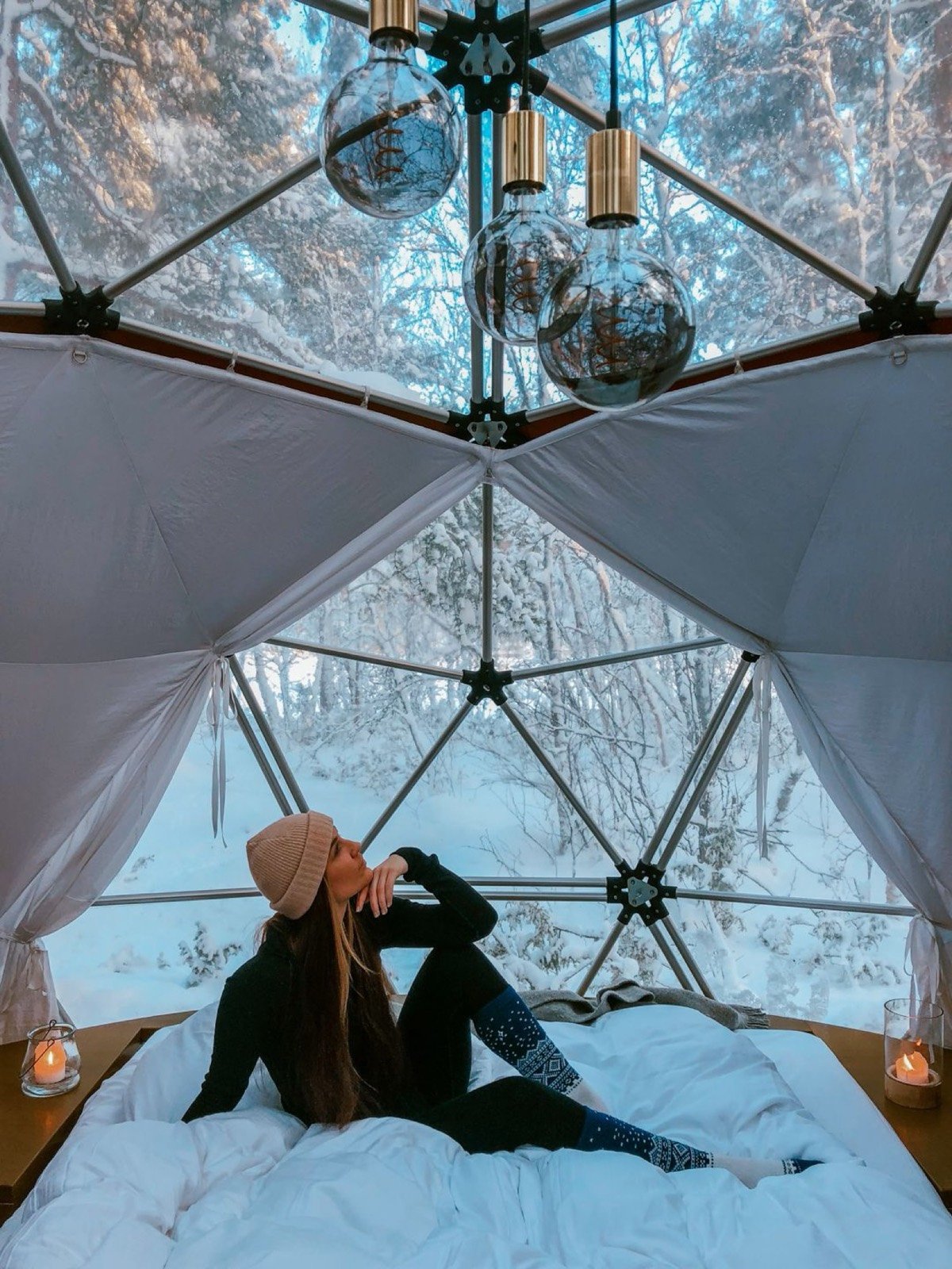 Looking up through the transparent roof of the dome